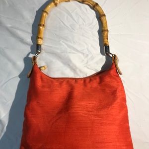 Orange Springtime Purse Bamboo Handle